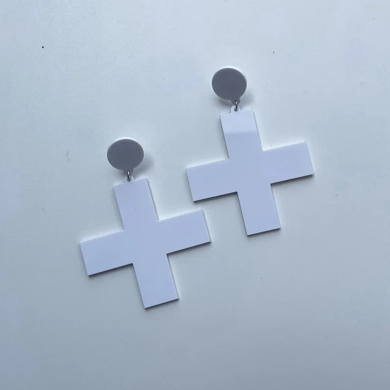 Cross Earrings For Women Acrylic Black Red White Fashion Geometric Hip Hop Jewelry