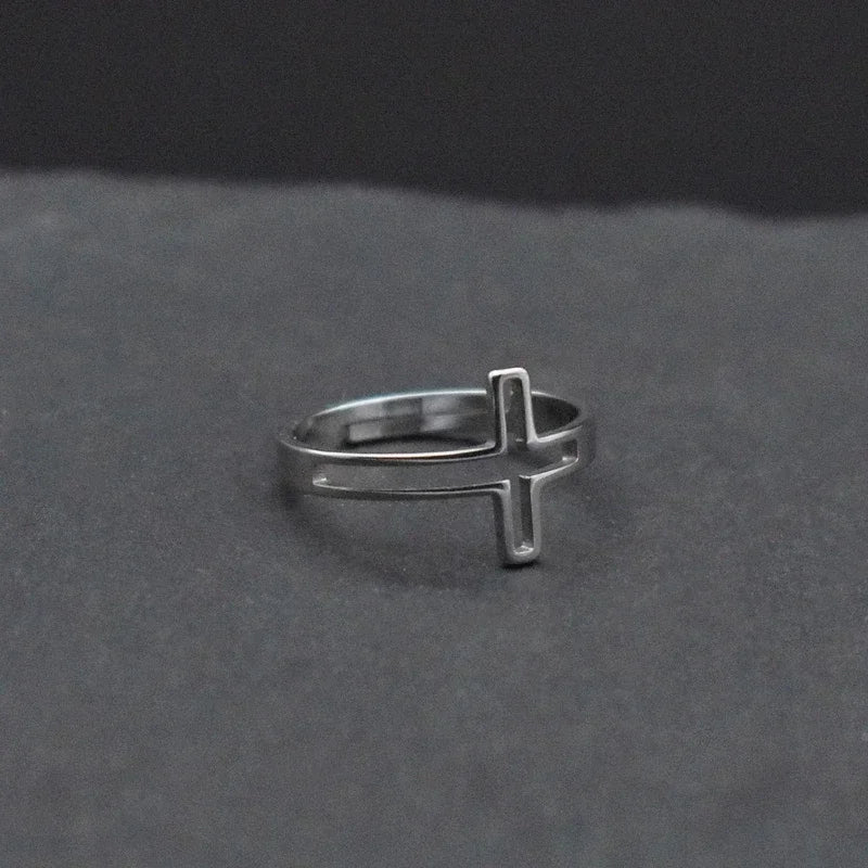 Jesus Cross Rings for Men Women Stainless Steel Adjustable Finger Rings Christian Religious Jewelry Gifts Wholesale