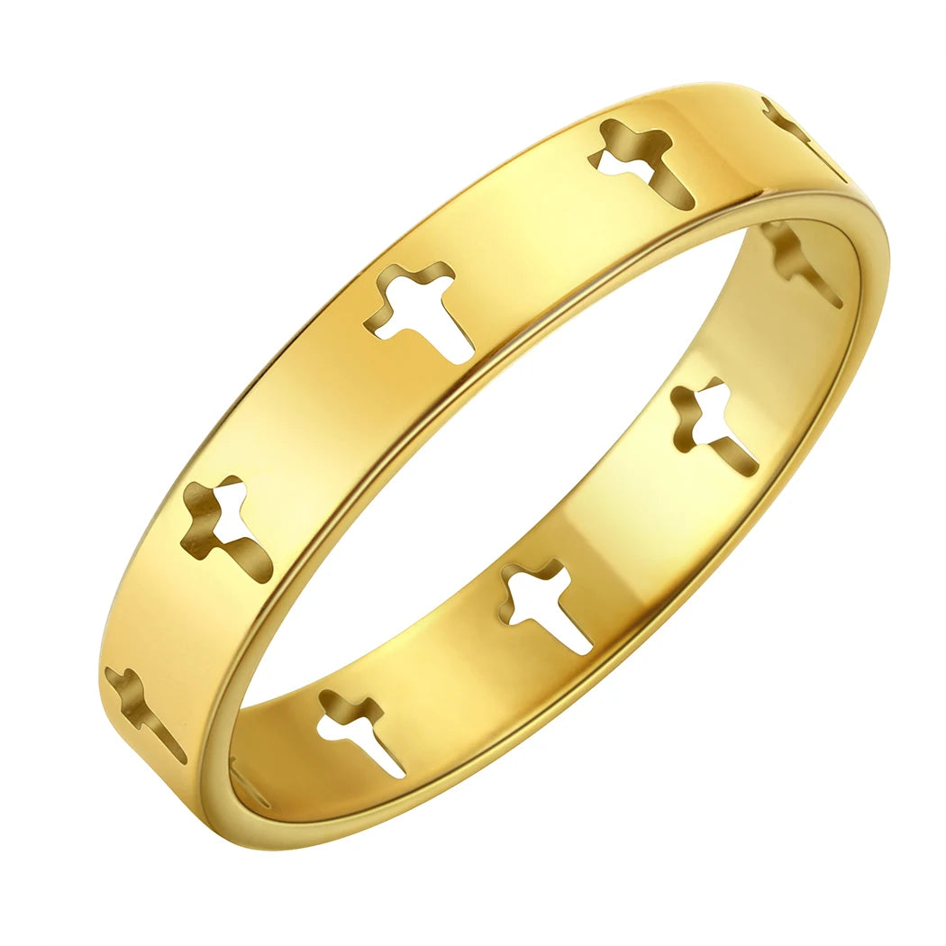 Kinitial Stainless Steel Jesus Cross Rings For Women Men Christian Jewelry Amulet Stackable Ring Bague