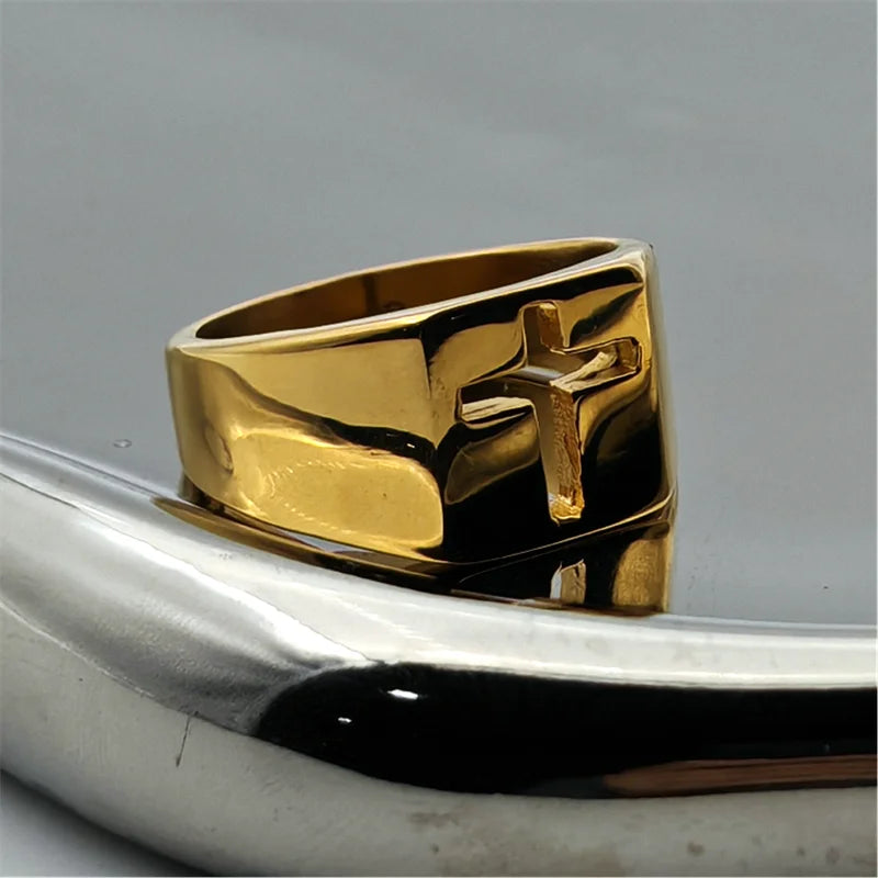Jesus Cross Ring 316L Stainless Steel Jewelry Polishing Hollow Out Unisex Cross Rings