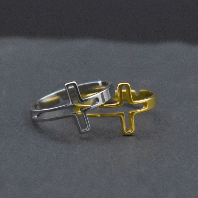 Jesus Cross Rings for Men Women Stainless Steel Adjustable Finger Rings Christian Religious Jewelry Gifts Wholesale