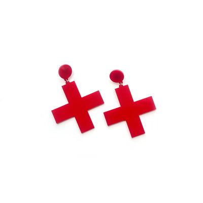 Cross Earrings For Women Acrylic Black Red White Fashion Geometric Hip Hop Jewelry