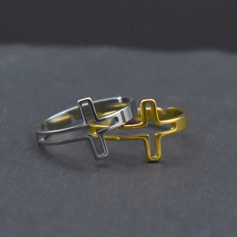 Jesus Cross Rings for Men Women Stainless Steel Adjustable Finger Rings Christian Religious Jewelry Gifts Wholesale