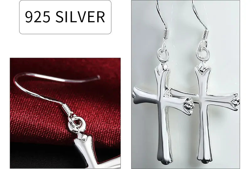 42MM 925 Sterling Silver Exquisite Cross Earrings For Fashion Women Glamor Party Jewelry Gifts Hip Hop Punk Earrings