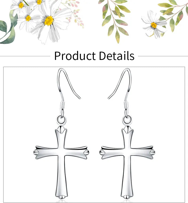 42MM 925 Sterling Silver Exquisite Cross Earrings For Fashion Women Glamor Party Jewelry Gifts Hip Hop Punk Earrings