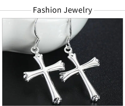 42MM 925 Sterling Silver Exquisite Cross Earrings For Fashion Women Glamor Party Jewelry Gifts Hip Hop Punk Earrings
