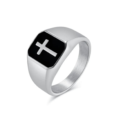 Men's Stainless Steel Vintage Enamel Square Cross Rings Biker Rock Cocktail Party Ring