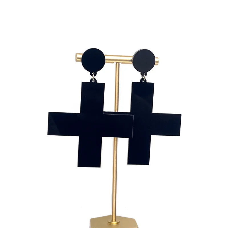 Cross Earrings For Women Acrylic Black Red White Fashion Geometric Hip Hop Jewelry
