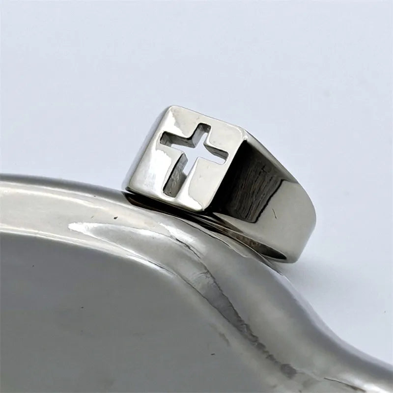 Jesus Cross Ring 316L Stainless Steel Jewelry Polishing Hollow Out Unisex Cross Rings