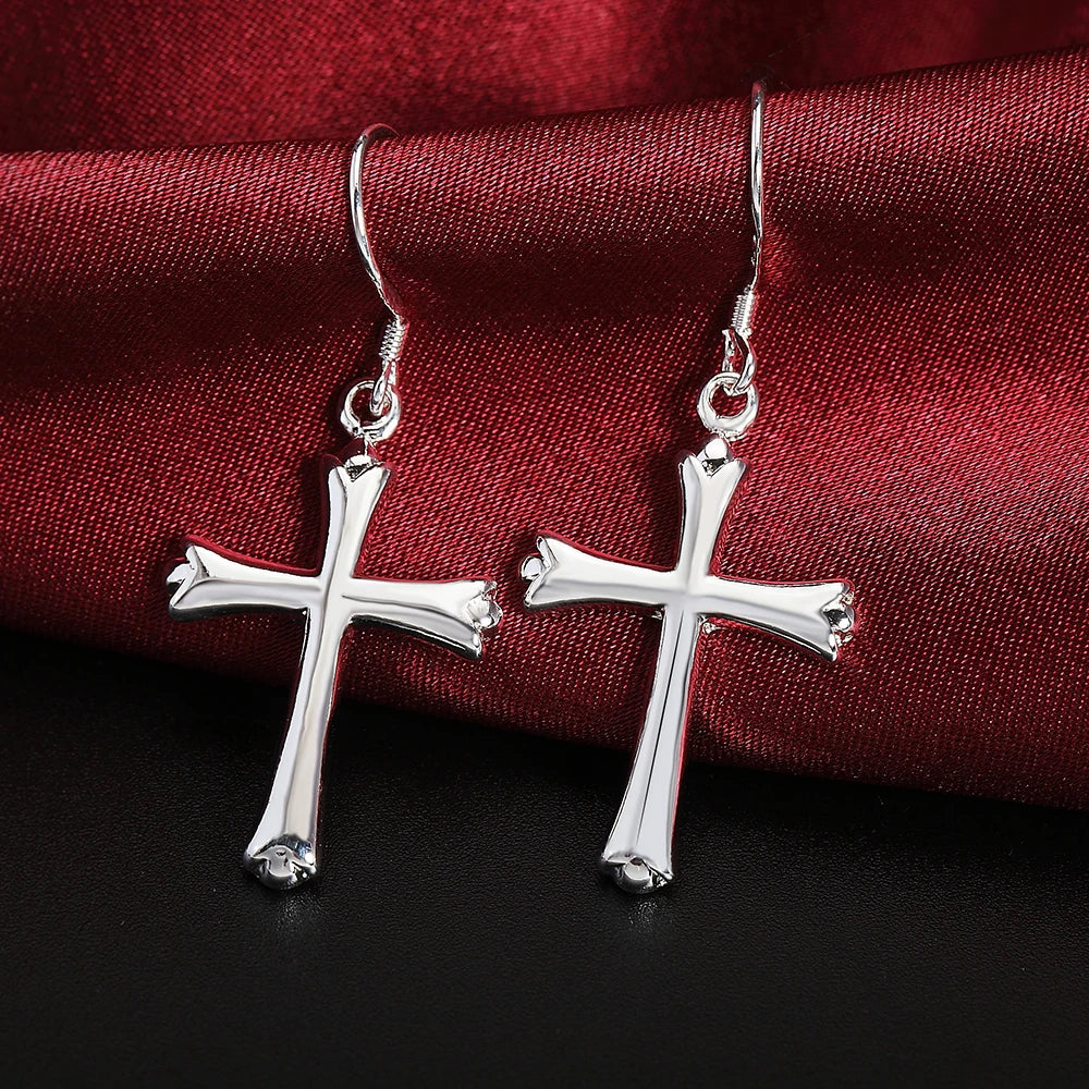 42MM 925 Sterling Silver Exquisite Cross Earrings For Fashion Women Glamor Party Jewelry Gifts Hip Hop Punk Earrings