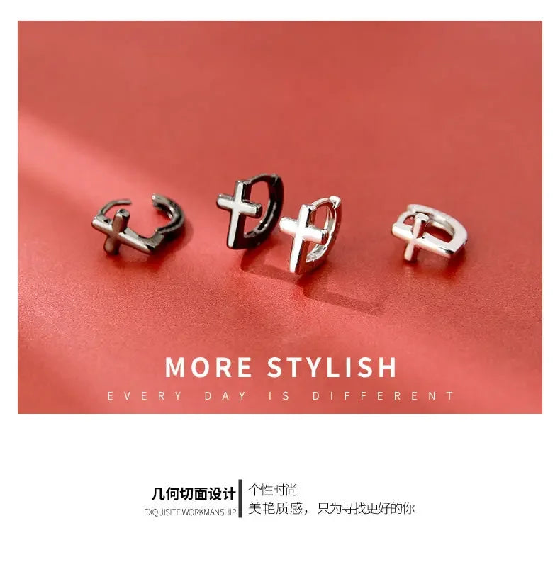 925 Sterling Silver Cross Earrings for Women Fashion Personality Couple Small Contracted Earrings