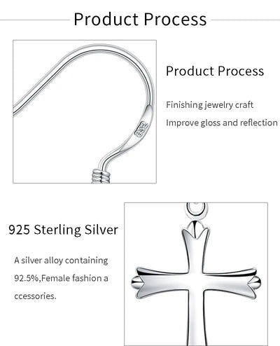 42MM 925 Sterling Silver Exquisite Cross Earrings For Fashion Women Glamor Party Jewelry Gifts Hip Hop Punk Earrings