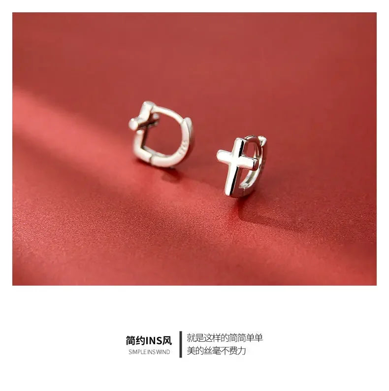 925 Sterling Silver Cross Earrings for Women Fashion Personality Couple Small Contracted Earrings