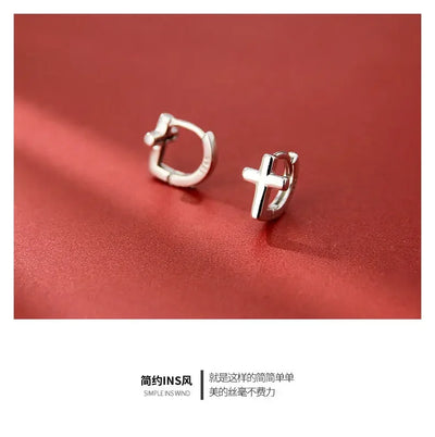 925 Sterling Silver Cross Earrings for Women Fashion Personality Couple Small Contracted Earrings