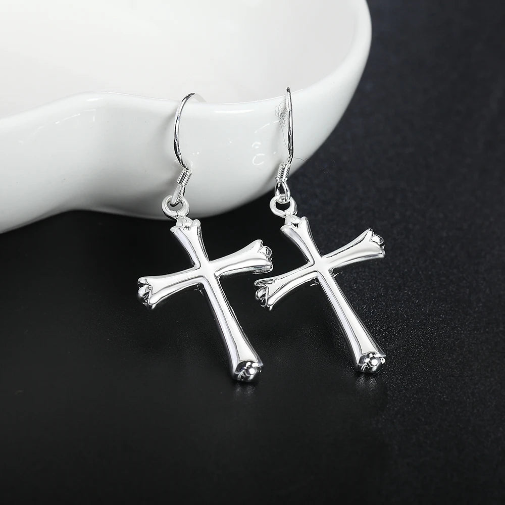 42MM 925 Sterling Silver Exquisite Cross Earrings For Fashion Women Glamor Party Jewelry Gifts Hip Hop Punk Earrings