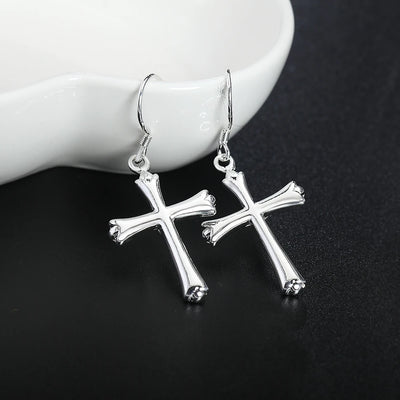 42MM 925 Sterling Silver Exquisite Cross Earrings For Fashion Women Glamor Party Jewelry Gifts Hip Hop Punk Earrings