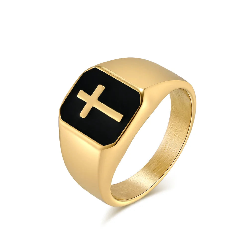 Men's Stainless Steel Vintage Enamel Square Cross Rings Biker Rock Cocktail Party Ring