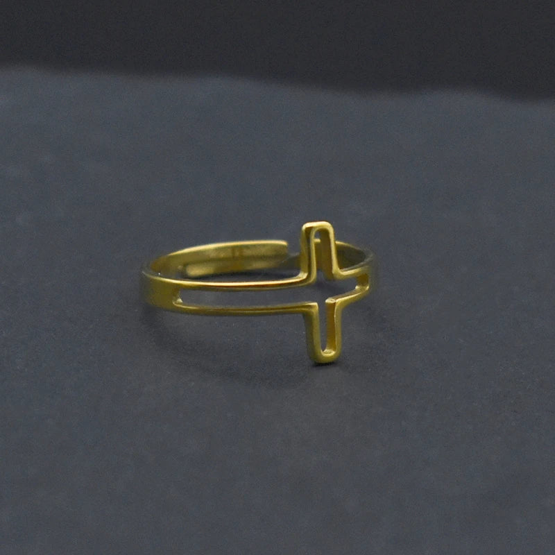 Jesus Cross Rings for Men Women Stainless Steel Adjustable Finger Rings Christian Religious Jewelry Gifts Wholesale