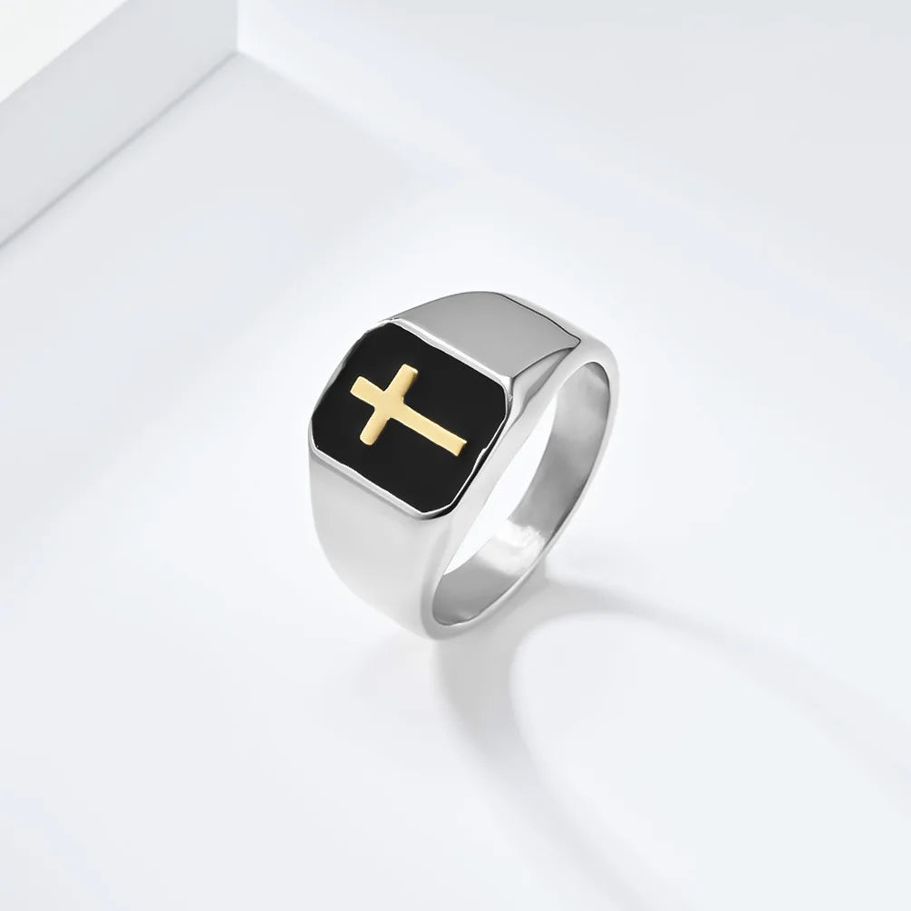 Men's Stainless Steel Vintage Enamel Square Cross Rings Biker Rock Cocktail Party Ring