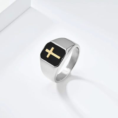Men's Stainless Steel Vintage Enamel Square Cross Rings Biker Rock Cocktail Party Ring