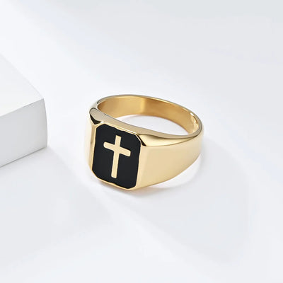 Men's Stainless Steel Vintage Enamel Square Cross Rings Biker Rock Cocktail Party Ring