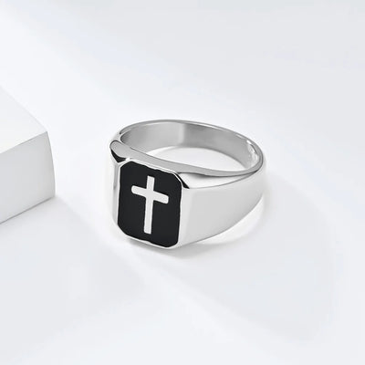Men's Stainless Steel Vintage Enamel Square Cross Rings Biker Rock Cocktail Party Ring