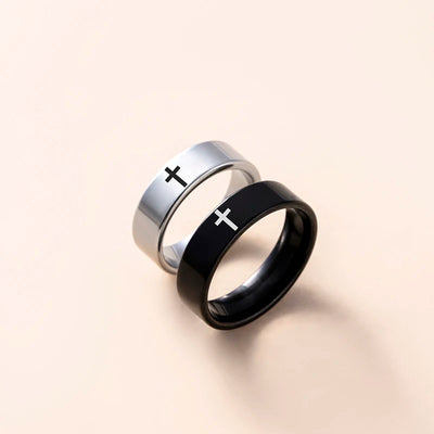 2 Pcs/Set Black Silver Color Stainless Steel Cross Couple Ring Christian Catholic Jewelry Valentines Day Gift