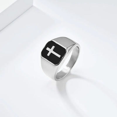 Men's Stainless Steel Vintage Enamel Square Cross Rings Biker Rock Cocktail Party Ring