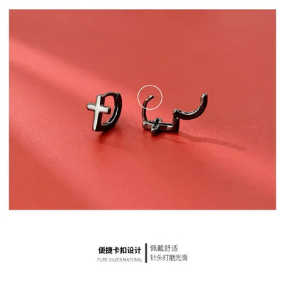 925 Sterling Silver Cross Earrings for Women Fashion Personality Couple Small Contracted Earrings