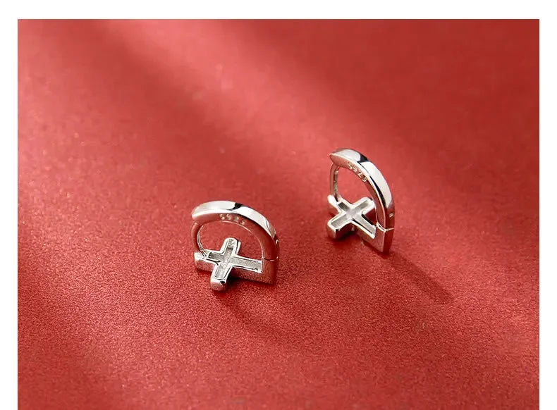925 Sterling Silver Cross Earrings for Women Fashion Personality Couple Small Contracted Earrings