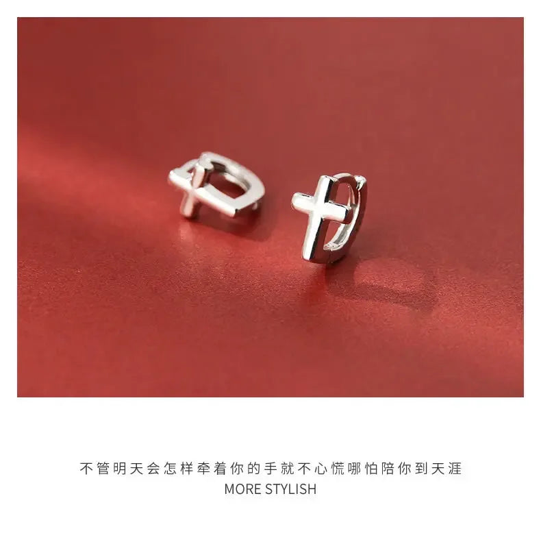 925 Sterling Silver Cross Earrings for Women Fashion Personality Couple Small Contracted Earrings