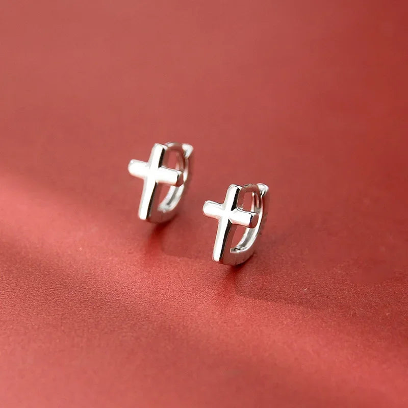 925 Sterling Silver Cross Earrings for Women Fashion Personality Couple Small Contracted Earrings