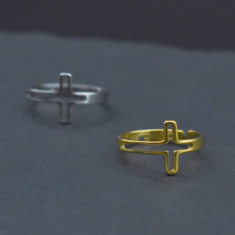 Jesus Cross Rings for Men Women Stainless Steel Adjustable Finger Rings Christian Religious Jewelry Gifts Wholesale