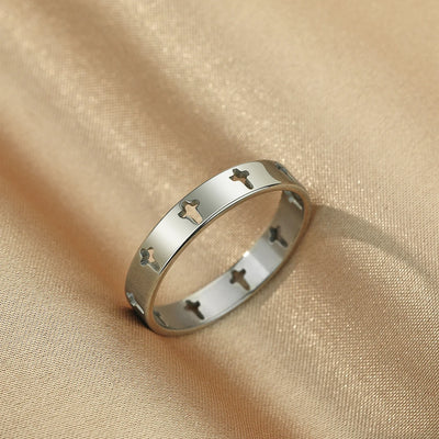 Kinitial Stainless Steel Jesus Cross Rings For Women Men Christian Jewelry Amulet Stackable Ring Bague