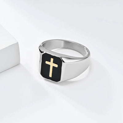 Men's Stainless Steel Vintage Enamel Square Cross Rings Biker Rock Cocktail Party Ring