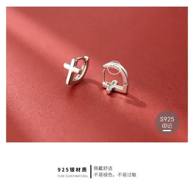 925 Sterling Silver Cross Earrings for Women Fashion Personality Couple Small Contracted Earrings