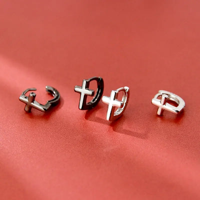 925 Sterling Silver Cross Earrings for Women Fashion Personality Couple Small Contracted Earrings