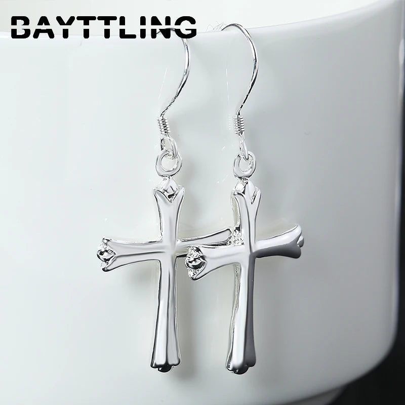 42MM 925 Sterling Silver Exquisite Cross Earrings For Fashion Women Glamor Party Jewelry Gifts Hip Hop Punk Earrings