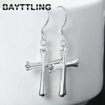42MM 925 Sterling Silver Exquisite Cross Earrings For Fashion Women Glamor Party Jewelry Gifts Hip Hop Punk Earrings