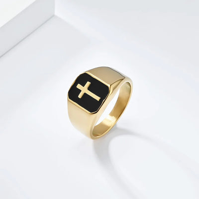 Men's Stainless Steel Vintage Enamel Square Cross Rings Biker Rock Cocktail Party Ring