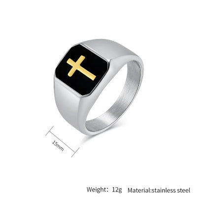 Men's Stainless Steel Vintage Enamel Square Cross Rings Biker Rock Cocktail Party Ring