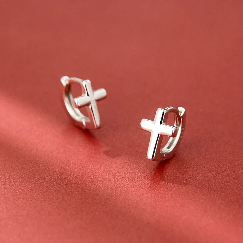 925 Sterling Silver Cross Earrings for Women Fashion Personality Couple Small Contracted Earrings