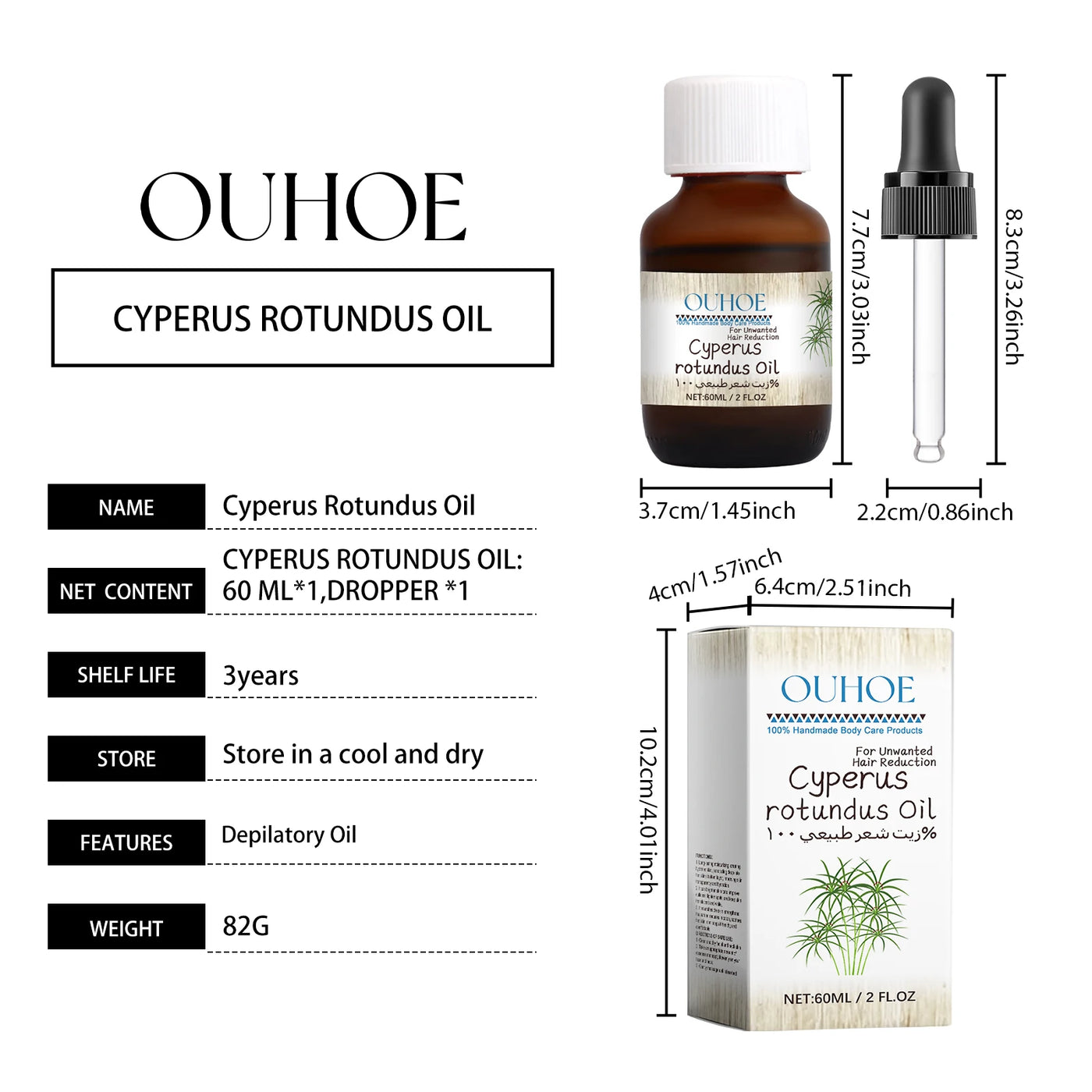 Pure Cyperus Rotundus Oil for Hair Removal Reducing Armpit Legs Arms Body Hair Inhibitor Smooth Body Skin Hair Removal Oil