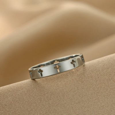 Kinitial Stainless Steel Jesus Cross Rings For Women Men Christian Jewelry Amulet Stackable Ring Bague
