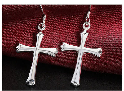42MM 925 Sterling Silver Exquisite Cross Earrings For Fashion Women Glamor Party Jewelry Gifts Hip Hop Punk Earrings