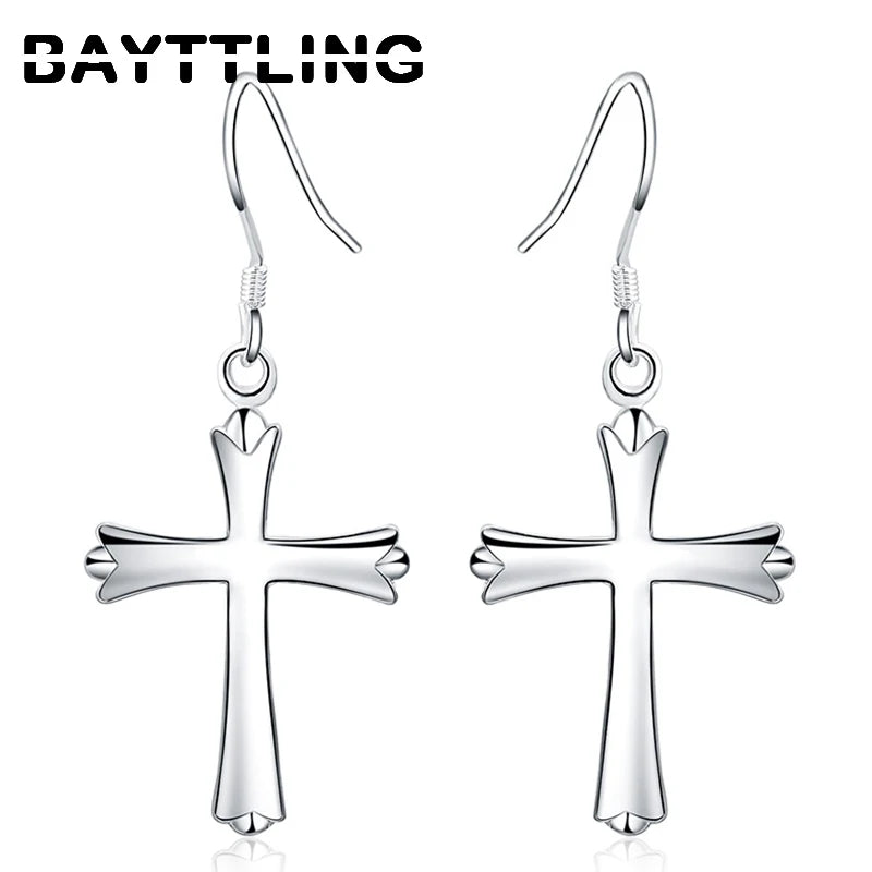42MM 925 Sterling Silver Exquisite Cross Earrings For Fashion Women Glamor Party Jewelry Gifts Hip Hop Punk Earrings