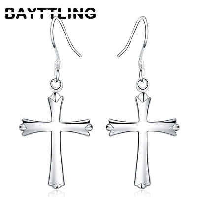 42MM 925 Sterling Silver Exquisite Cross Earrings For Fashion Women Glamor Party Jewelry Gifts Hip Hop Punk Earrings
