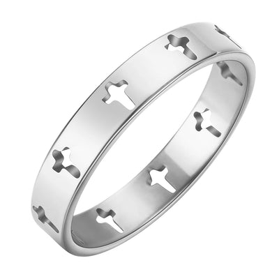 Kinitial Stainless Steel Jesus Cross Rings For Women Men Christian Jewelry Amulet Stackable Ring Bague
