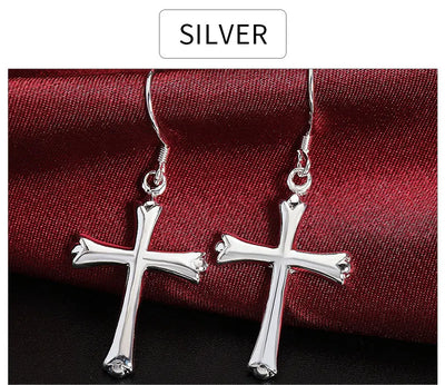 42MM 925 Sterling Silver Exquisite Cross Earrings For Fashion Women Glamor Party Jewelry Gifts Hip Hop Punk Earrings