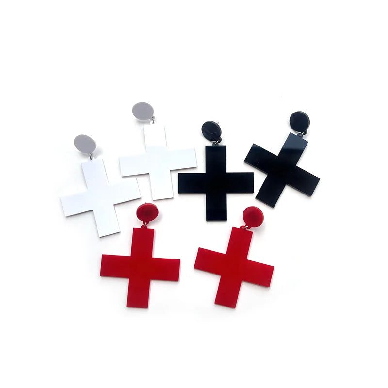 Cross Earrings For Women Acrylic Black Red White Fashion Geometric Hip Hop Jewelry